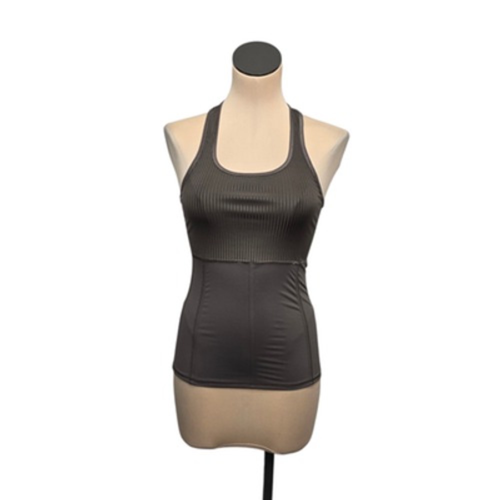 Athleta Tank Top Womens XS Brown Gray‎ Ribbed Racerback Back Pocket Performance
